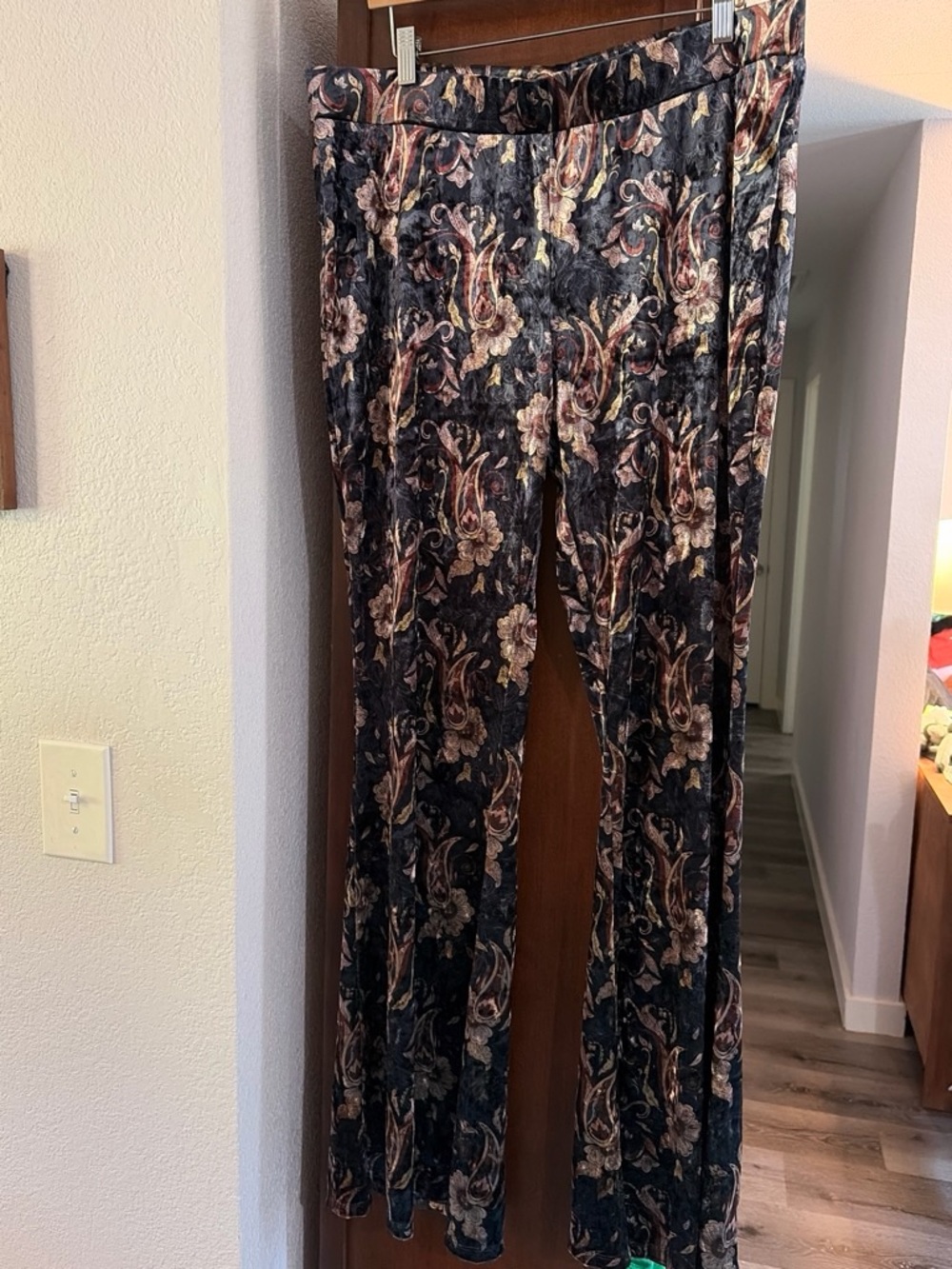 Modcloth Black Floral Velvety Pants with Brown & Cream Accents